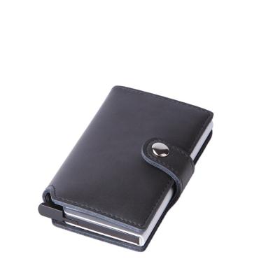 China RFID Metal Business Card Holder Box With Leather For ID Credit Card Clip for sale