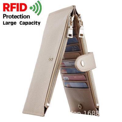 China Modern RFID Leather Card Holder with Large Capacity Zipper Pocket for Credit ID Card Maker for sale