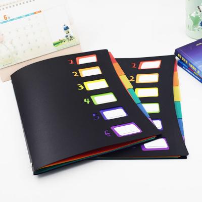 China Multifunctional Professional Manufacturer Wholesale Large Capacity Expansion Folder Color Label Plastic Paging Folder with 6 Labels Rainbow Pages for sale