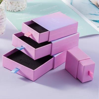 China Custom color printing logo jewelry plastic jewelry packaging box pendant necklace packaging drawer paper box for sale