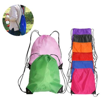 China Reusable Promotional White Logo Custom Printing 210D Polyester Backpack Sport Cloth Bag Cheap Nylon Drawstring for sale