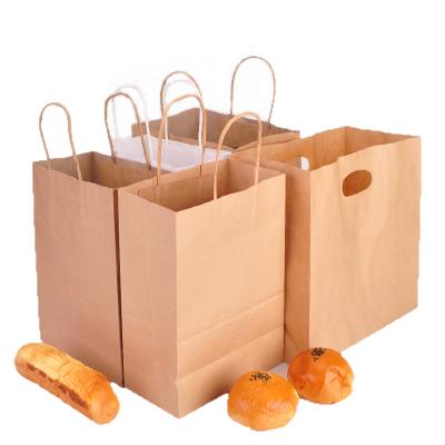 China Recycled Materials Custom Your Own Logo Take Out To Carry Bag For Restaurant Fast Food Grade Kraft Paper Biodegradable Take Out Bag With Handle for sale