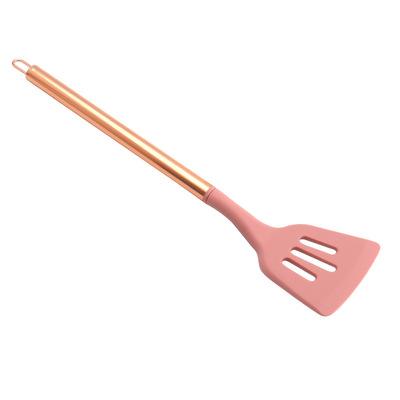 China Durable silicone drain shovelNon-stick pan slotted steel pipe handle silicone drain turnerStainless shovel for sale