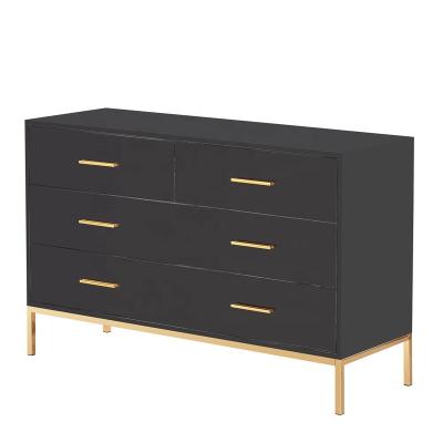 China Modern Black 6 Drawer Unfoldable Black High Gloss Bedroom Sideboard Chest Of Drawers for sale