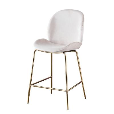 China Unfoldable Velvet Upholstered Royal Beige Luxury Bar Stool With Backrest for sale