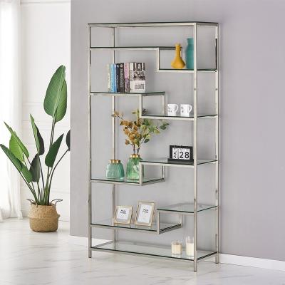 China Unfoldable Tempered Glass Display Rack For Modern Commercial Stainless Steel Shelf For Wine for sale