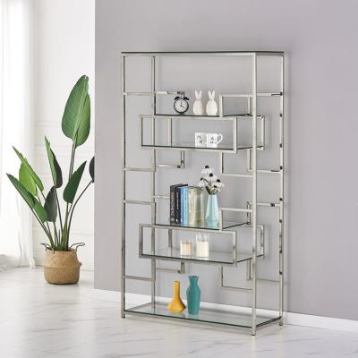 China Hot Selling Unfoldable Metal Book Shelves Modern Design Stainless Steel Decor Living Room Luxury Home Furniture for sale