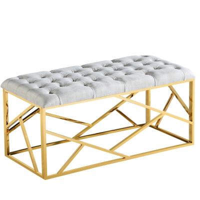 China Dining Chair Modern White Fabric Dining Bench Stool With Gold Stainless Steel Legs for sale