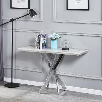 China Hot Selling Unfoldable MDF With Marble Paper Console Table With Metal Chrome Steel Frame for sale