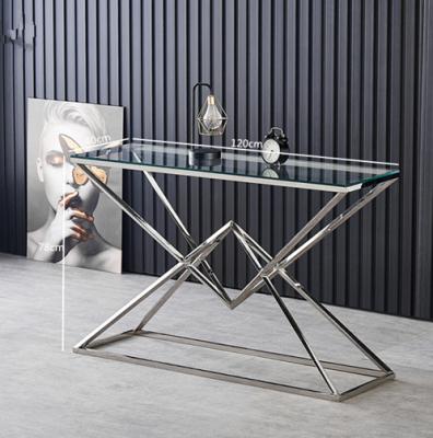 China Unfoldable Top Stainless Steel Console Table Living Room Luxury Clear Glass Modern Decorative Console Table for sale