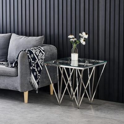 China Unfoldable Stainless Steel Table One Side Leg Round Luxury Small Sofa Side End Tables For Living Room for sale