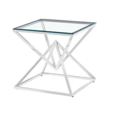 China Unfoldable Simple Style Tempered Top End Table Stainless Steel Clear Glass Sofa Mirrored End Table for sale