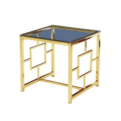 China Nordic Gold High Glass Frame Stainless Steel Coffee Table Unfoldable Modern Luxury End End Living Room Table for sale