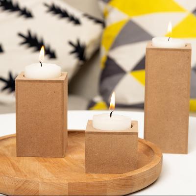 China Candlelight Romantic Rustic Vintage Decorative Wood Notes Tea Light Lanterns Candle Cube Pots Stick Pillar Wood Candle Holder for sale