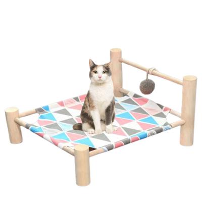 China Small Breathable Custom Folding Wooden Cotton Cat Bed With Ball Toys For Satisfaction Playmat Pet Room for sale