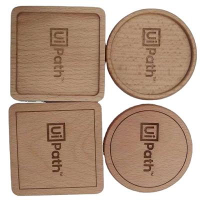 China 10cm Nordic Viable Customizable Shape Laser Engraved Beech Pine Nut Log Maker Carving Wooden Place Mat Wedding Gift Coaster for sale