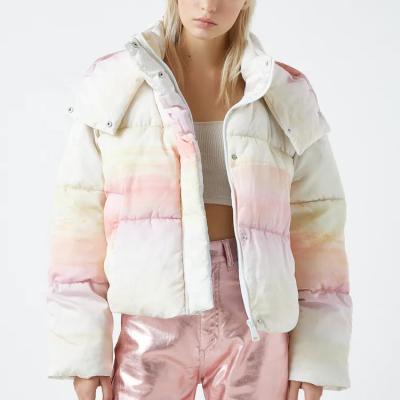 Κίνα Winter wear warm cropped drawstring bread jacket colorful zip up womens puffer jacket with hoodie προς πώληση