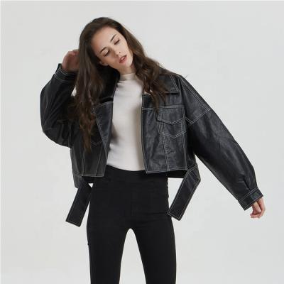 Κίνα Ladies western style trendy cool autumn PU leather jacket women short leather motorcycle jacket προς πώληση