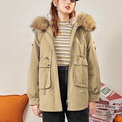 China Factory fashion loose hooded winter women parka jacket real fur parka jacket zu verkaufen