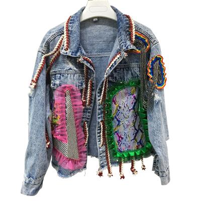 China Embroidery Tassels Diamonds Female Jean Jacket Women Cotten Denim Jacket for sale