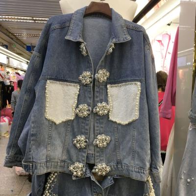 China Wholesale Pearl Beading Women Jean Jacket Denim Jacket In Bulk for Women for sale