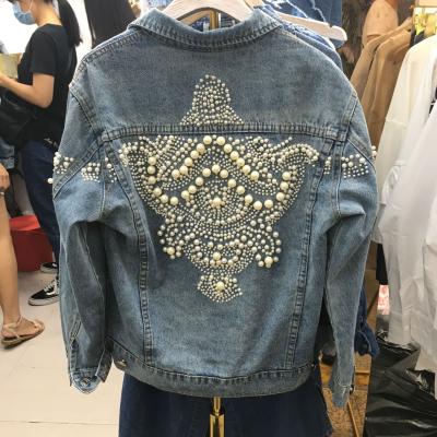 China Fashion Cotten Jean Jacket Women Pearl Denim Jackets for sale