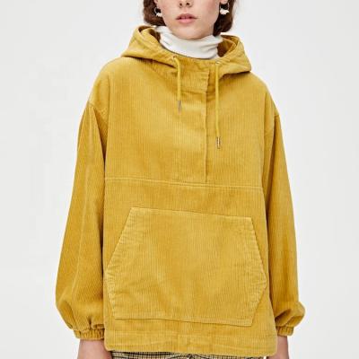 China New Arrival design corduroy Women Outwear Kangaroo Solid Pocket Coat with hooded for sale