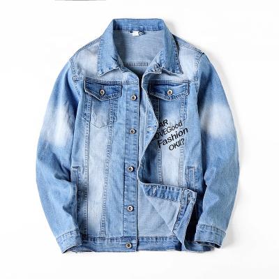 China New Design Denim Jacket Washed Embroidery Men's Jacket Fashion Letter Embroidery Men's Jeans Jacket for sale