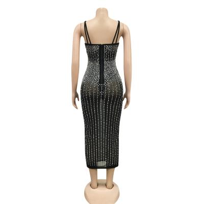 China Wholesale Anti-Static Polyester Formal Rhinestone Bodycon Good Quality Elegant Dress for sale