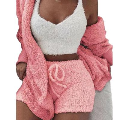 China QUICK DRY Winter Cozy Cozy Sleepwear Warm Dress Sets PajamaFall 2021 Women Clothes Furry Fuzzy Lingerie Suits For Women Set for sale