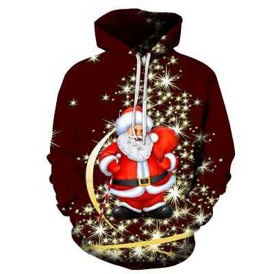 China Anti-wrinkle 3D Santa Print Ugly Christmas Kangaroo Pocket Sweatshirt Hoodies Pullover for sale