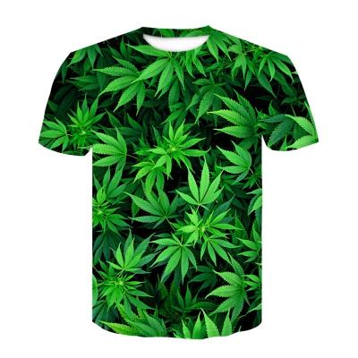 China Flower T-shirt Green Anti-Shrink Leaves Tops Weeds Shirts Fashion T-shirt Mens Tees Cool Tees 3d Apparel Mens Tee for sale