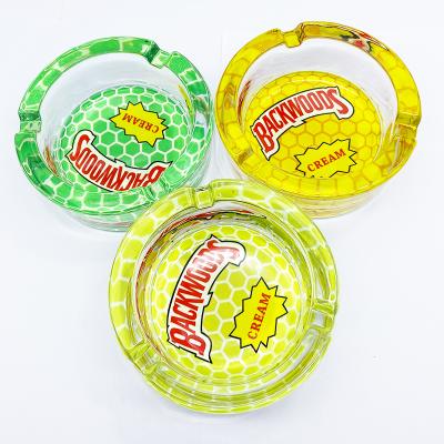 China Herb Smoking & Restaurant Cheap Price SHINY Round Backwoods Ash Tray Glass Cigar Ashtray for sale