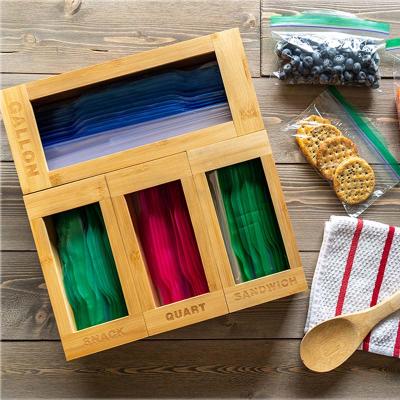 China Plastic Viable Hands Free Good Baggie Holder Reusable Wooden Baggie Storage Rack Bag Organizer Loose Ziplock Grocery Food For Bag for sale