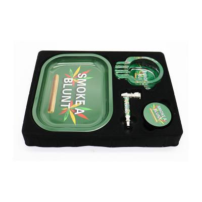 China RTS Minimalist SHINY Smoke Shop Supplies Smoking 4 In 1 Set Rolling Tray With Grinders for sale