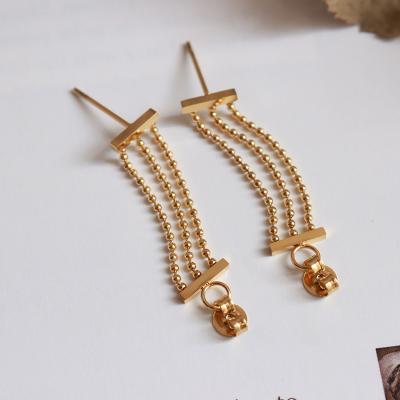 China FASHIONABLE Korean Soft Short Chain Style Small Pearl Tassel Stainless Steel Earrings for sale