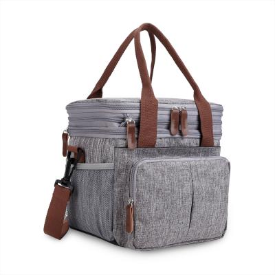 China Waterproof Thermal Insulated Cooler Tote Bag Freezable Lunch Bag Double Zipper Reusable Layers Lunch Box for sale