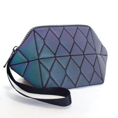 China Japan Style Simple Portable ZIPPER Tote Coin Purse Cosmetic Bag PU Colorful Geometric Multi Patterns Fashion Laser Night Reflection for sale