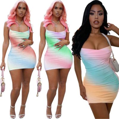 China 2021 New Summer Women's Sexy Dress Club Strap Dye Breathable Elegant Tie Dye Sexy Dress MS6798 for sale