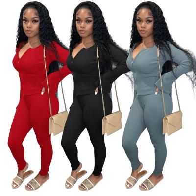 China MS939-Autumn Fashion Solid Color Breathable Breathable Jogging Set For Casual Two Piece Cardigan Suit Women Culotte Slim Fit Pants Zipper for sale