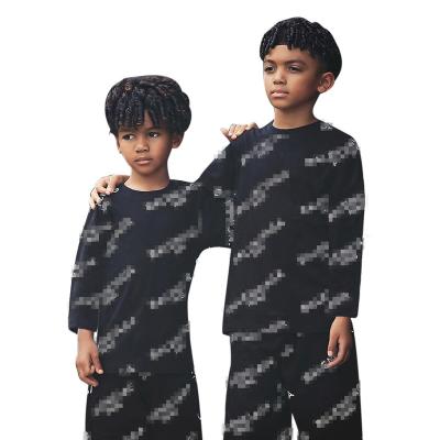 China MS018-Boys Hip Hop Wear Hip Hop Trend Letter Print Two Piece Neck Children's Neck Long Sleeve Round Pants Cloth Set for sale