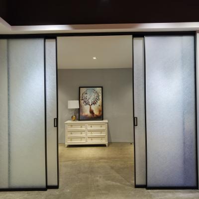 China EUROPEAN Double Sliding Glass Door, French Bypass Glass Barn Door With Installation Hardware Kit for sale