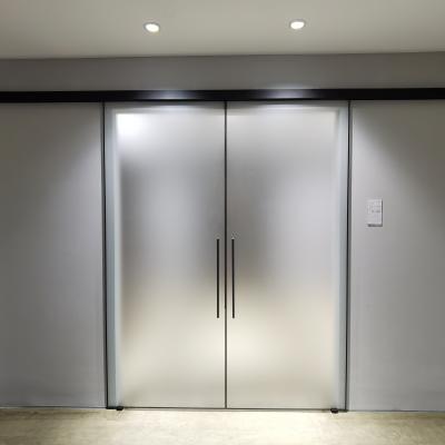 China Modern Metal Barn Doors Tempered Glass, Frosted Glass, Black Metal Sliding Barn Door with Hardware Kit for sale