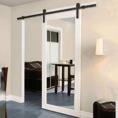 China Modern Full Mirror Insert Inn Hotel Sliding Solid Wood Door , Wood Panel Door Design With Mirror for sale