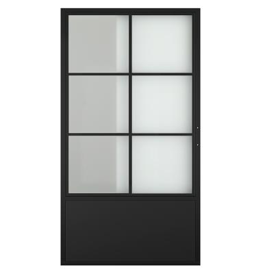 China Modern Safe Packaging Home Use Modern French Style Black Metal Frame Sliding Glass Barn Door for sale