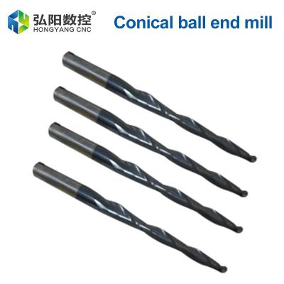 China Stainless Steel Metal Cutting 1 Piece HRC55 2 Flute Ball Nose Taper Milling Cutter Tungsten Steel Alloy Coated Aluminum End Mill CNC Cutter for sale