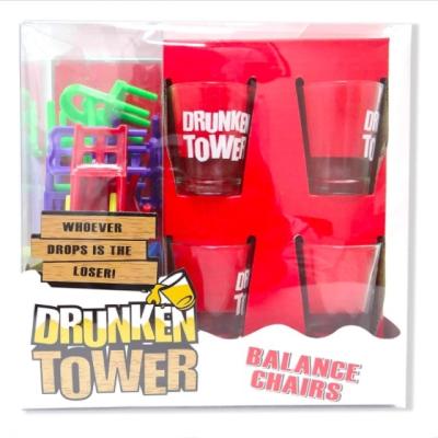 China Outdoor Drunk Tower Drinking Game Smooth 18 Piece Chairs And 4 Shot Glasses Set, Stacking Balancing Game For Party Star-Goods for sale