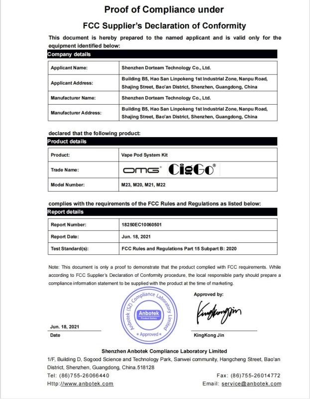 FCC - Shenzhen Dorteam Technology Co., Ltd.