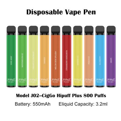 China Hipuff Plus 800 Puffs Healthy E Cig 550mAh 3.2ml Pre Filled Pod for sale