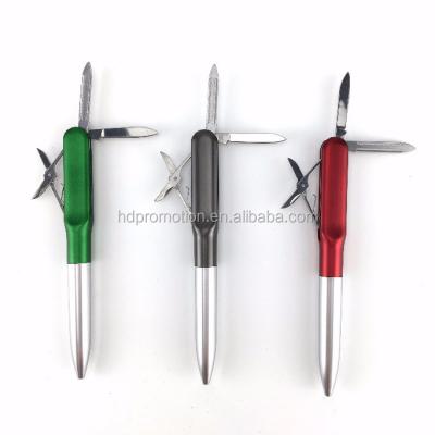 China office & School Pen Promotional Plastic Pens Multi Pen Swiss Army Knife Scissor Functional Pen for sale